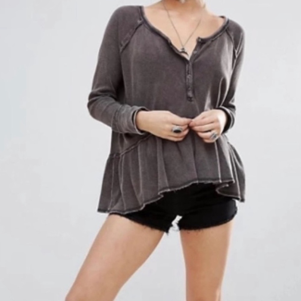 Free People Coastline Peplem Top Grey